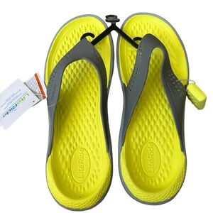 Crocs Literide Flip Flop Sandals Gray Neon Comfort Men’s 9 /Women’s 11 NEW!